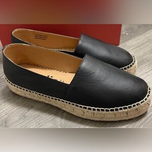 JUTELIA Spain Black Leather Espadrilles Rope Platform Comfortable Shoes sz 39